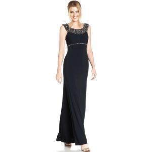 Betsy & Adam Navy embellished Gown